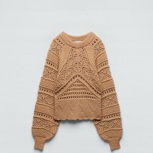 ZARA open knit sweater taupe brown, size small